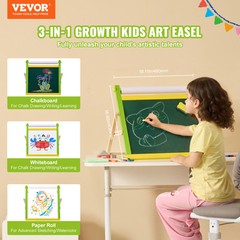VEVOR 3-in-1 Tabletop Kids Art Easel Double-Sided Magnetic Whiteboard Chalkboard