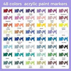 Automatic Ink Control Acrylic Paint Markers 48 Colors Brush Tip, for Stone, R…