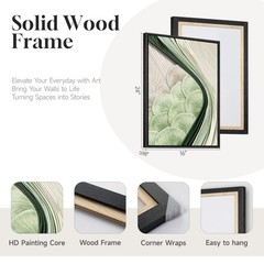 Framed Green Abstract Wall Art Bedroom, 3 Piece Botanical Modern Minimalist C…