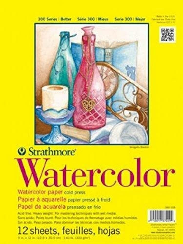 300 Series Watercolor Paper Pad, Tape Bound, 9×12 inches, 12 Sheets