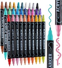 nauets 30 Colors Dual Tip Acrylic Paint Markers, Dot & Fine Tip Acrylic Paint Pe