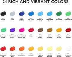 24 Color Acrylic Paint Set 12ml Tubes with 3 Brushes for Canvas Crafts