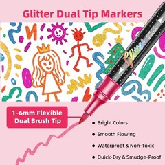 48 Colors Glitter Brush Markers, 24 Pack Dual Tip Glitter Acrylic Paint Marke…