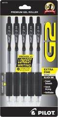 Smooth Writing G2 Extra Fine 0.5mm Gel Pens – Black, Set of 5, Ergonomic Grip