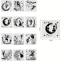 1set 12pcs Large Plastic Reusable Drawing Painting Stencils Templates sets