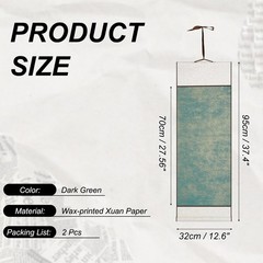 37.4″ x 12.6″ 2 Pcs Blank Hanging Scroll Paper Wood Rod, Dark Green