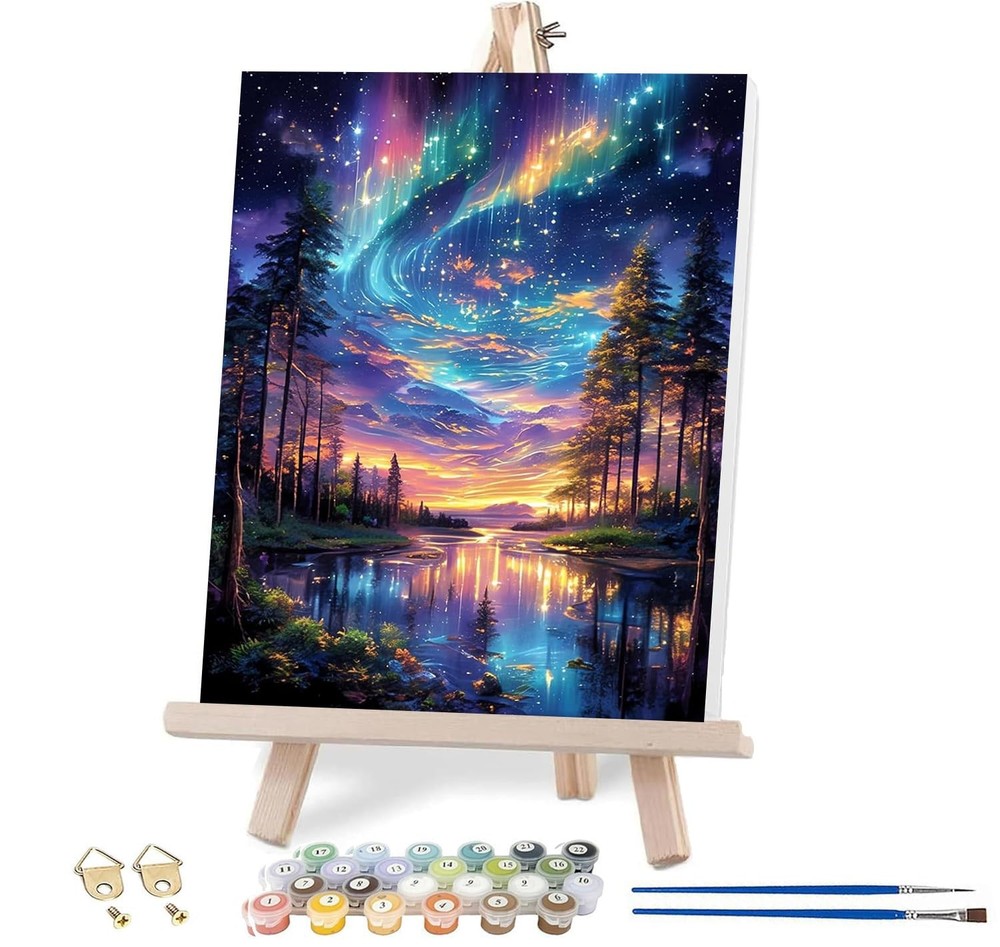 Aurora Paint by Numbers Kit for Adults with Framed,Starry Sky Landscape Paint