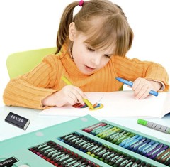 185 Pieces Double Sided Trifold Easel Art Set, Drawing Art Box with Oil Pastels,