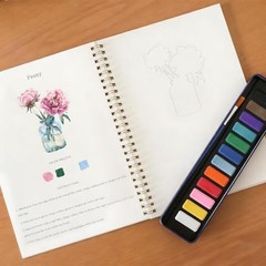 Watercolor Sketchbook for Adults – 12 Beginner Illustrations, Lay-Flat Spiral, 1