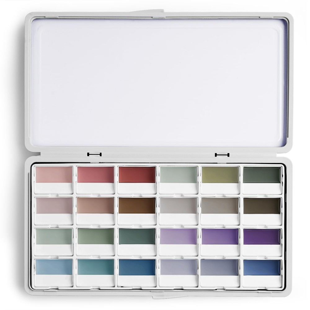 24-Color Opaque Semi-Moist Solid Watercolor Paint Set Art Supplies for Artist…