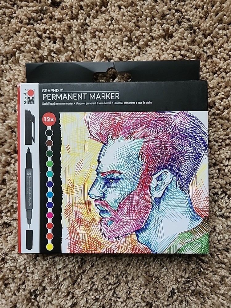 ?? MARABU GRAPHIX PERMANENT MARKERS 12 ALCOHOL BASED DUAL SIDED MULTI COLOR ART