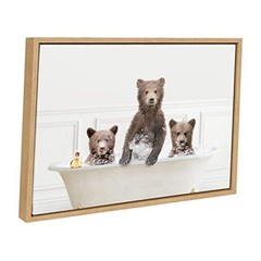 Sylvie Three Bears In Bubble Bath Neutral Style Framed 24L” x 18W” Natural