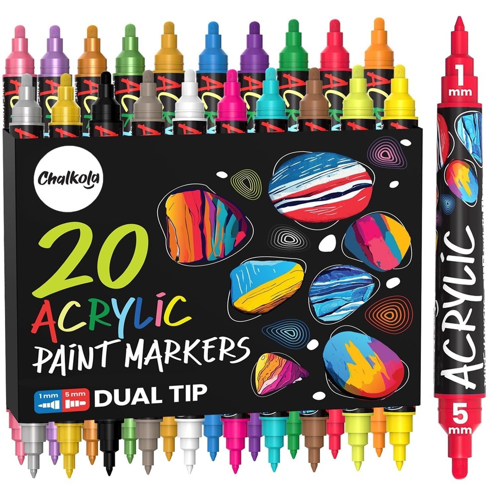 20 Dual Tip Acrylic Paint Markers Acrylic Markers Kit For Rock Painting Canvas W