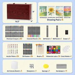 194 Piece Deluxe Art Set, Painting Drawing Art Supplies with 4 Drawing Pads, Acr