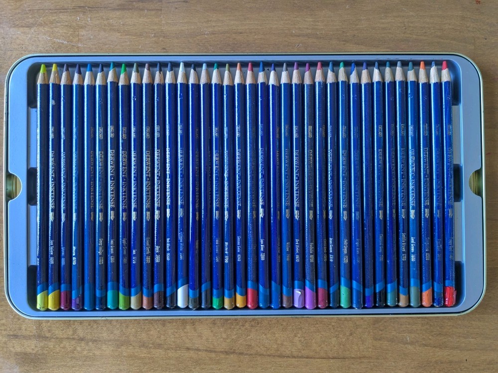 Derwent Inktense 36 Tin Set of Assorted Artists Colour Water-Soluble Ink Pencils