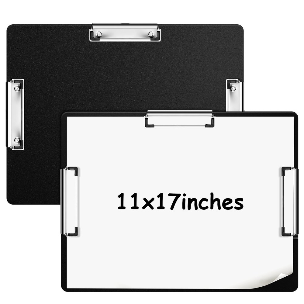 Tenceur 2 Pcs Extra Large 11×17 Clipboard – Horizontal Three Clip Plastic Cli…