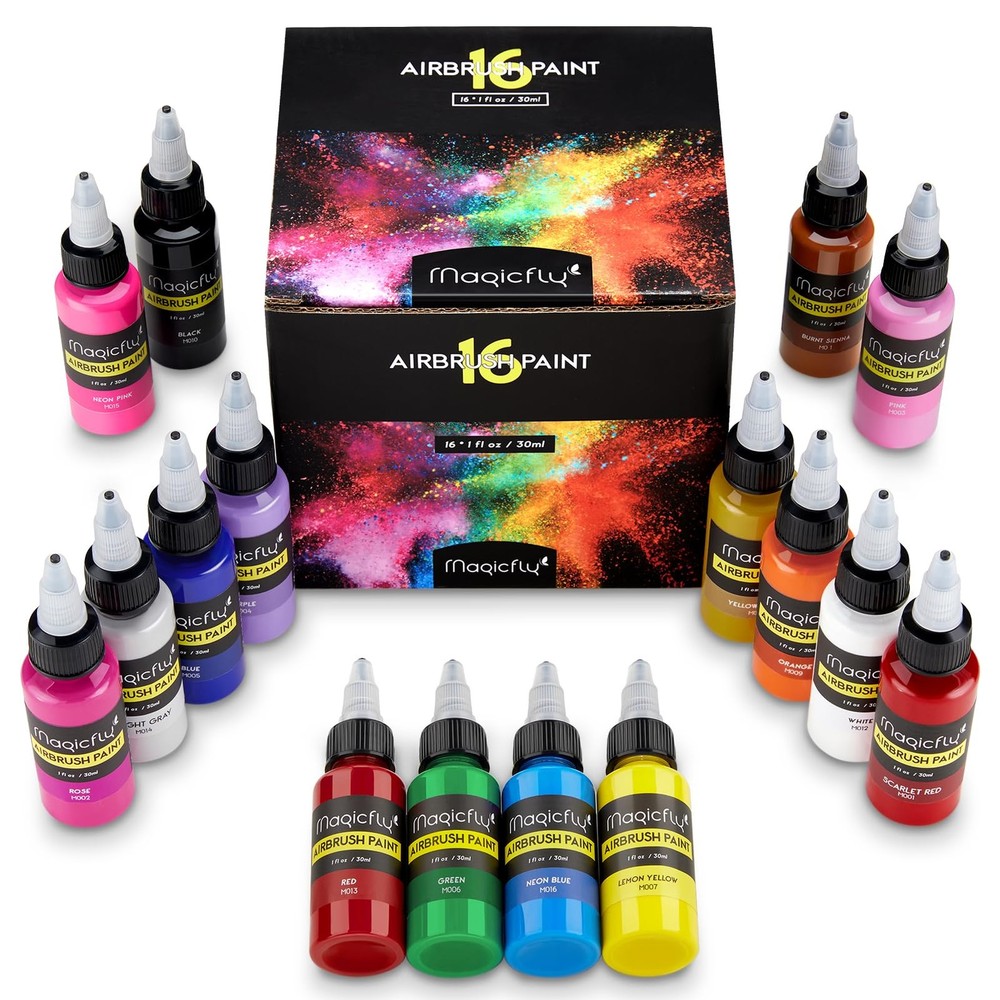 Magicfly Airbrush Paint, 16 Colors Acrylic Airbrush Paint Set 30 ml/1 oz, Rea…