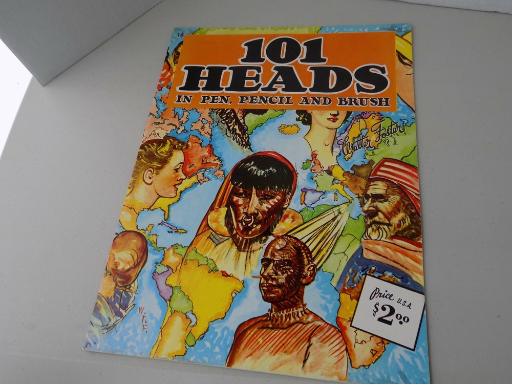 101 Heads (How to Draw), pen pencil brush, Walter T Foster 1980s (unused)
