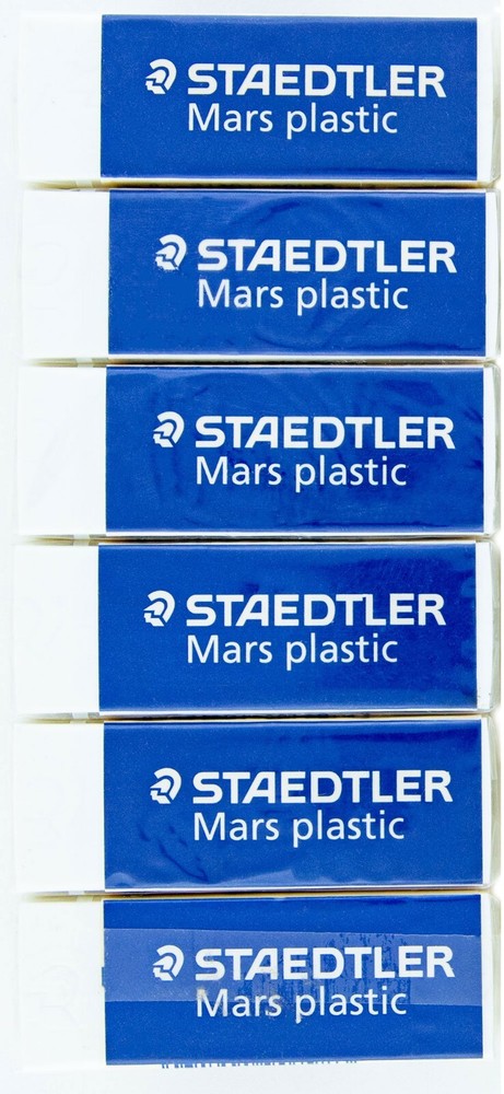Staedtler Mars Plastic Erasers 6pc Lot White Vinyl Large 2 1/2″ x 7/8″ x 1/2″