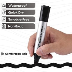 Jumbo Permanent Markers, 4 Pack, Chisel Tip, Black – Thick, Wide Tip, Large Size
