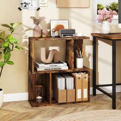3-Tier Bookshelf with Display Shelf for Small Space-Rustic Brown