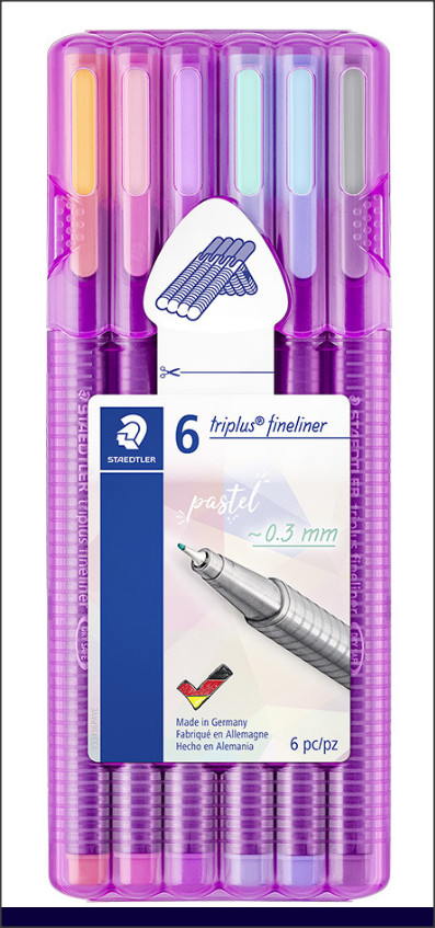 Staedtler Triplus Pastel Fineliner Set. 0.3 mm. Assorted Pastel Colours. 6 Pack.