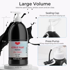 Large 69oz Black Acrylic Paint – Rich Pigment for Canvas, Wood, Fabric, Non-Toxi