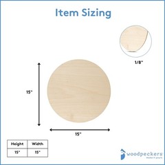 Wood Circles 15 inch 1/8 inch Thick, Unfinished Birch Craft Rounds | Woodpeckers