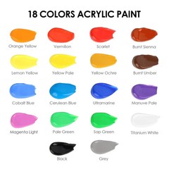 Acrylic Paint Set with 10 Brushes, 18 Colors Outdoor/Indoor (59ml, 2 oz) Art …