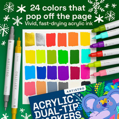 24 Acrylic Paint Markers, Dual Tip Pens for Rock, Fabric, Wood, Glass Crafting