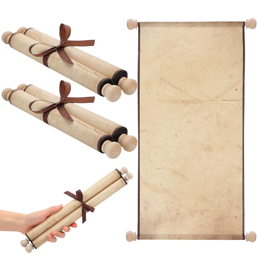2 Pack Blank Paper Scrolls Wrapped on Wood Rod for Writing, Drawing, Calligra…