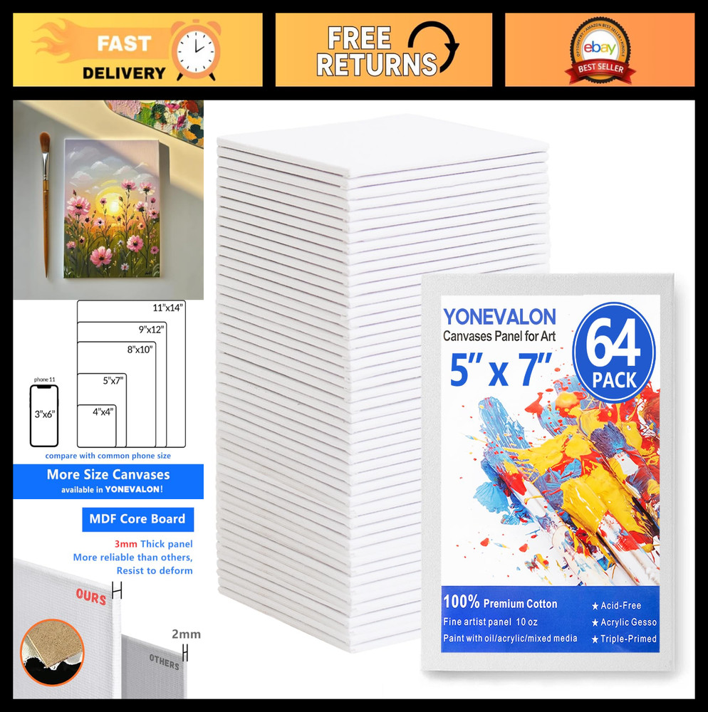 64 Pack Mini Canvas Boards 5×7 Inch – Gesso Primed 100% Cotton for Acrylic, Oil,