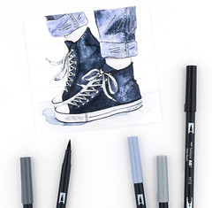 56171 Dual Brush Pen Art Markers, Grayscale, 10-Pack. Blendable, Brush and Fine