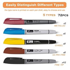 Permanent Markers 72 Assorted Colors – Waterproof Colored 1 Count (Pack of 72)