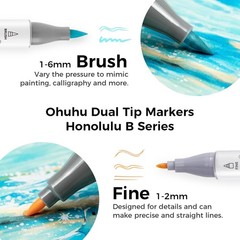 Ohuhu 48 Colors Alcohol Pastel Markers Brush & Fine+1 Marker Blender-Blossoming