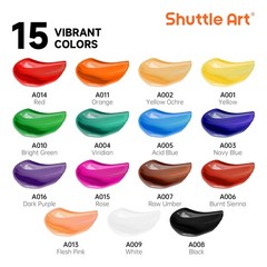 Shuttle Art Acrylic Paint Set, 15 x 12ml Tubes Artist Quality Non Toxic Rich Pig