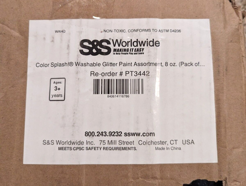 SS Worldwide 8-oz Color Splash Washable Glitter Paint Assortment Pack of 8