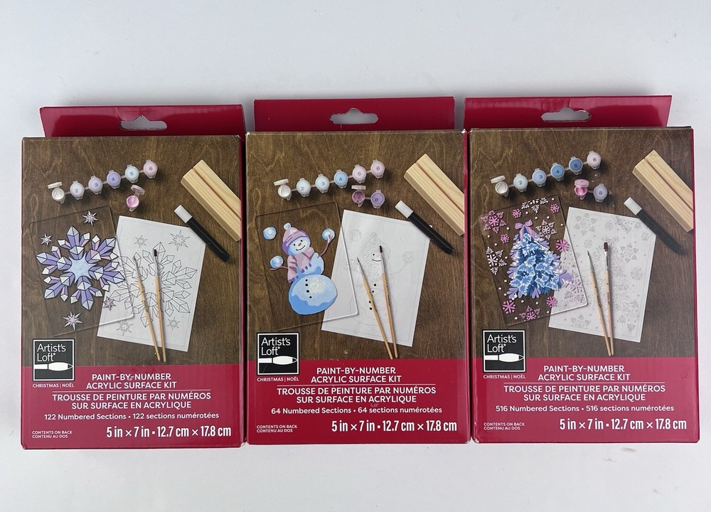 3 Artist’s Loft Paint by Number Kits Acrylic Surface Christmas 5 in. x 7 in.