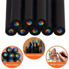 12pcs Black wood Rainbow Pencils Colouring Multi Colour Pencils Art Drawing