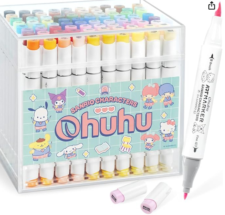Ohuhu x Sanrio Collab 80 Colors Pastel Marker Set Brush/Fine/Blender From Japan