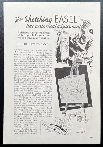 Artist Sketching Easel has Universal Adjustment 1937 HowTo Build PLANS