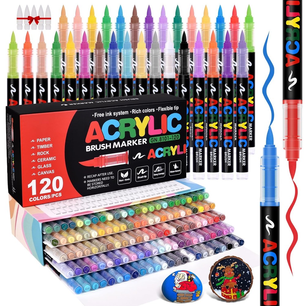 Acrylic Paint Markers Brush Tip 120 Colors, 1 Count (Pack of 120), 120 Colors