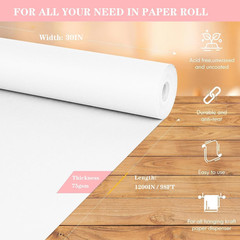 White Craft Paper Roll 30″x1200″ for Art, Gift Wrapping, and Packing