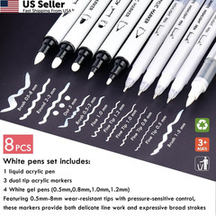 White Ink Pens Set Fine Point Gel Dual Tip Acrylic Markers for Black Paper Card