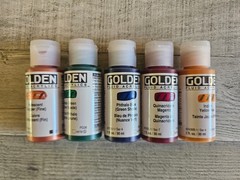 5 Golden Fluid Acrylic Paint 1 Oz-Copper, Phthalo Blue Green Quin Magenta Yellow