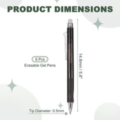6Pcs 0.5mm Fine Point Retractable Erasable Gel Pens Comfortable Grip, Black