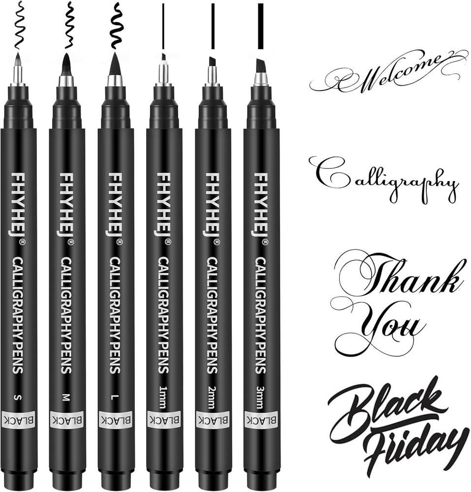 Calligraphy Pen,6 Size Pens for Writing,Brush Black
