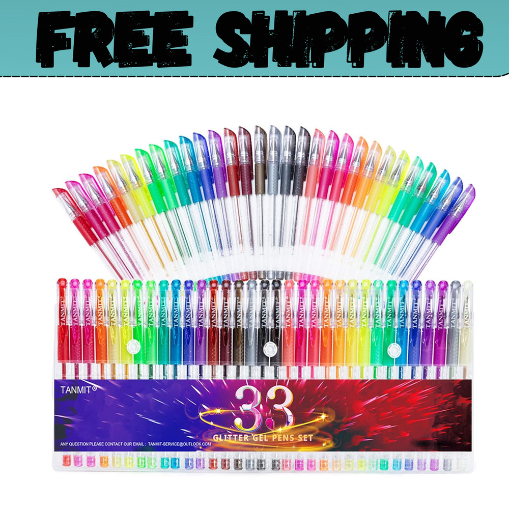 Glitter Gel Pens 33 Colors Neon Glitter Pens Set Gel Art Markers with 40% More