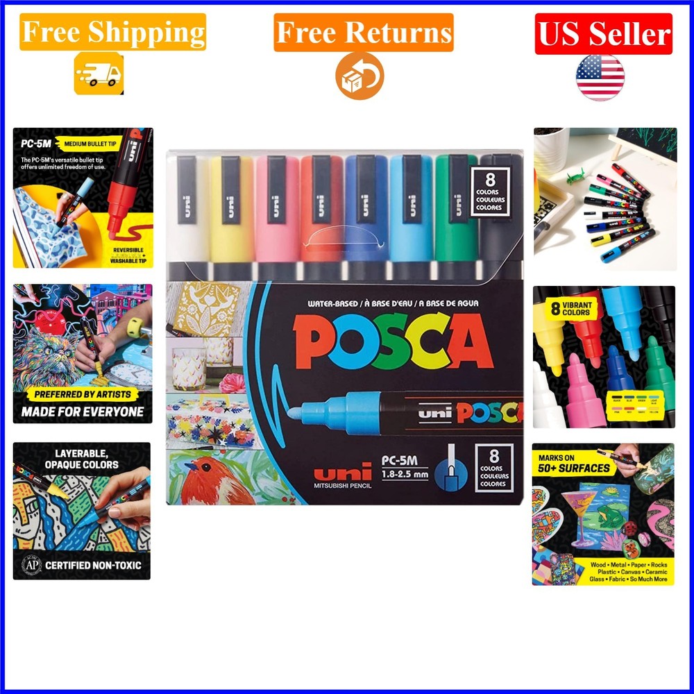 8-Piece Multicolor Acrylic Paint Marker Set with Reversible Tips