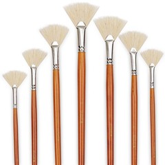 DUGATO Artist Fan Paint Brush Set of 7, White 7pcs Brushes, White, Brown